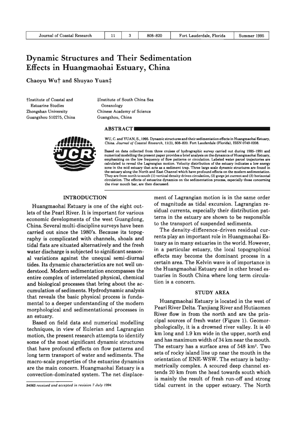 Dynamic Structures and Their Sedimentation Effects in Huangmaohai Estuary, China