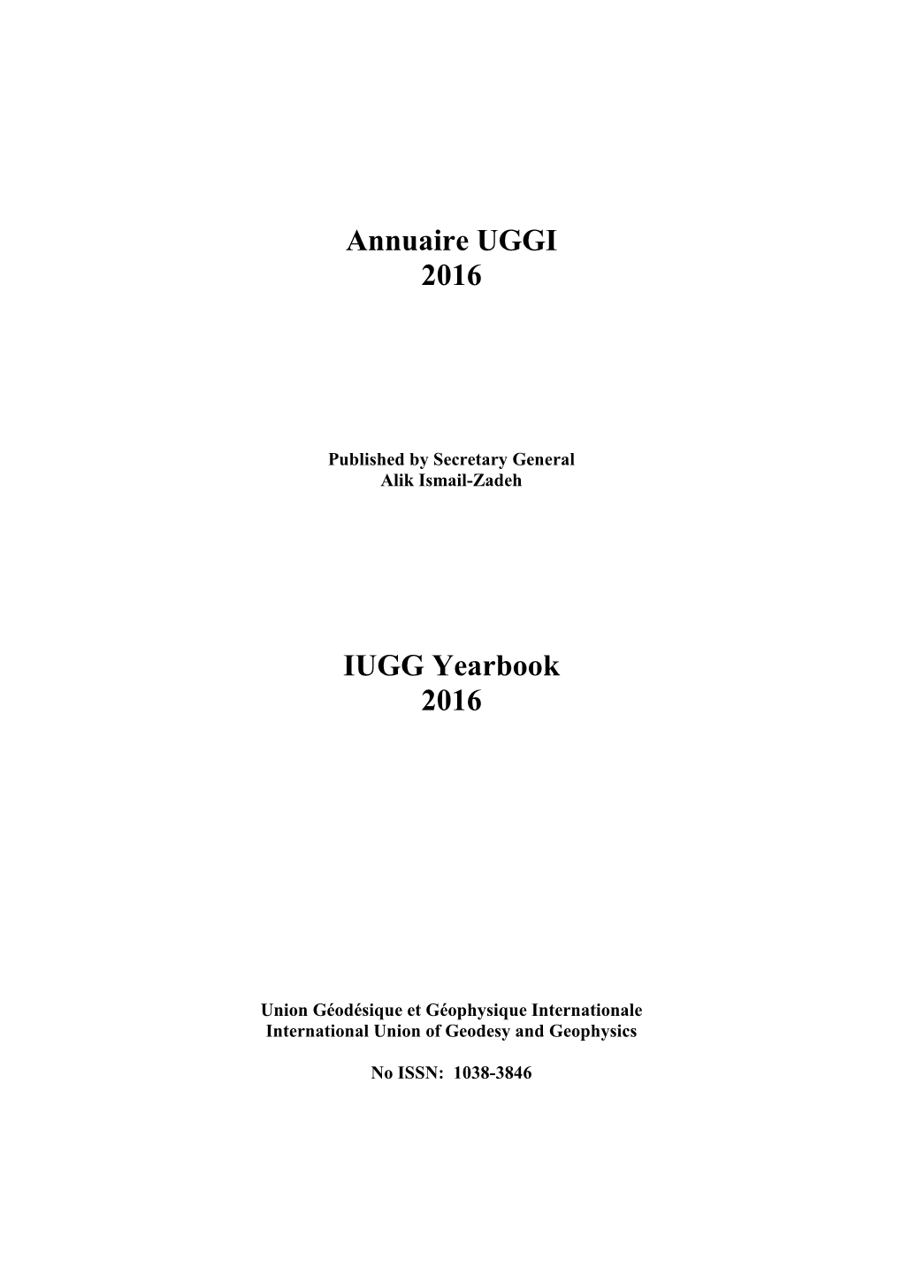 Annuaire UGGI 2016 IUGG Yearbook 2016