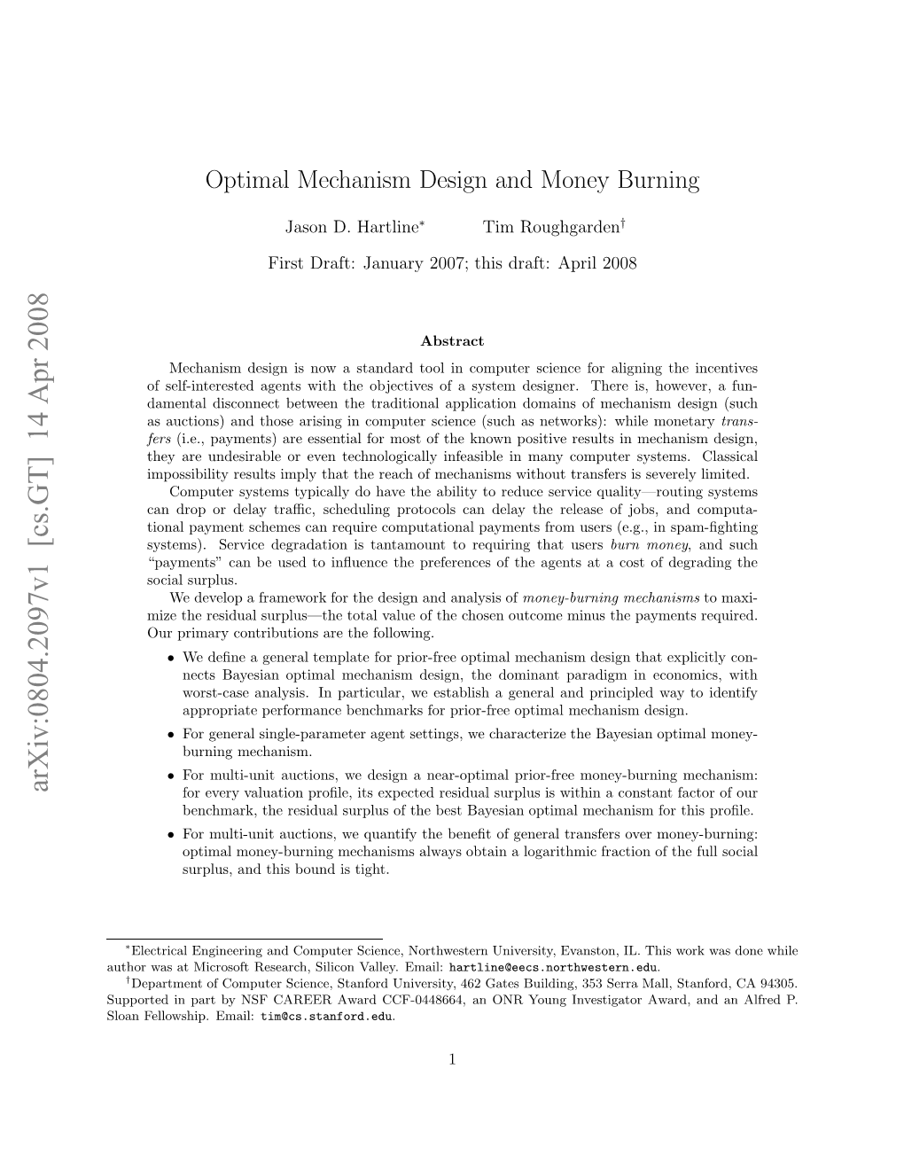 Optimal Mechansim Design and Money Burning