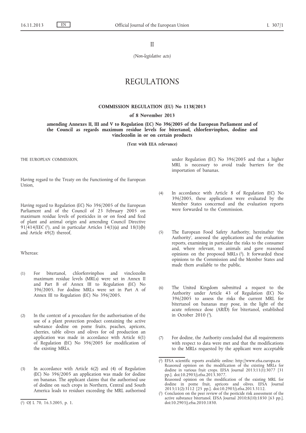 (EU) No 1138/2013 of 8 November 2013 Amending