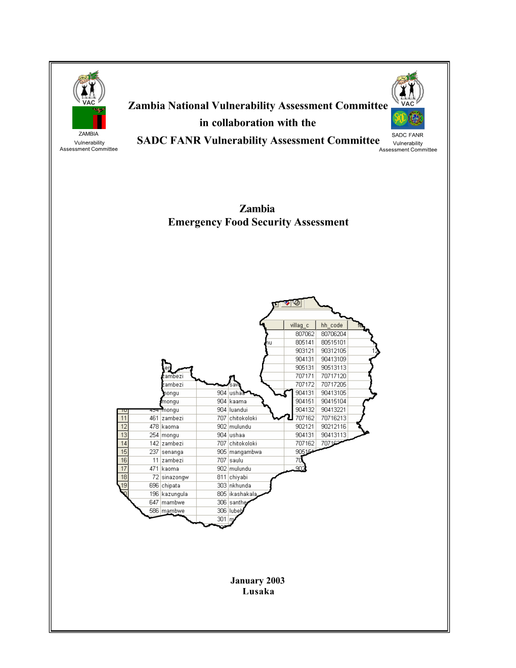 Zambia National Vulnerability Assessment Committee VAC