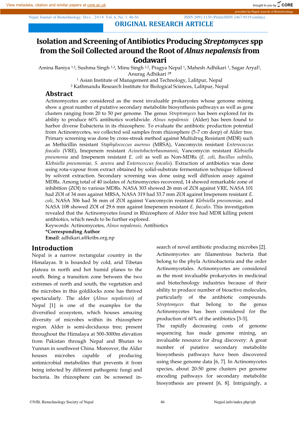 Isolation and Screening of Antibiotics Producing Streptomyces Spp From