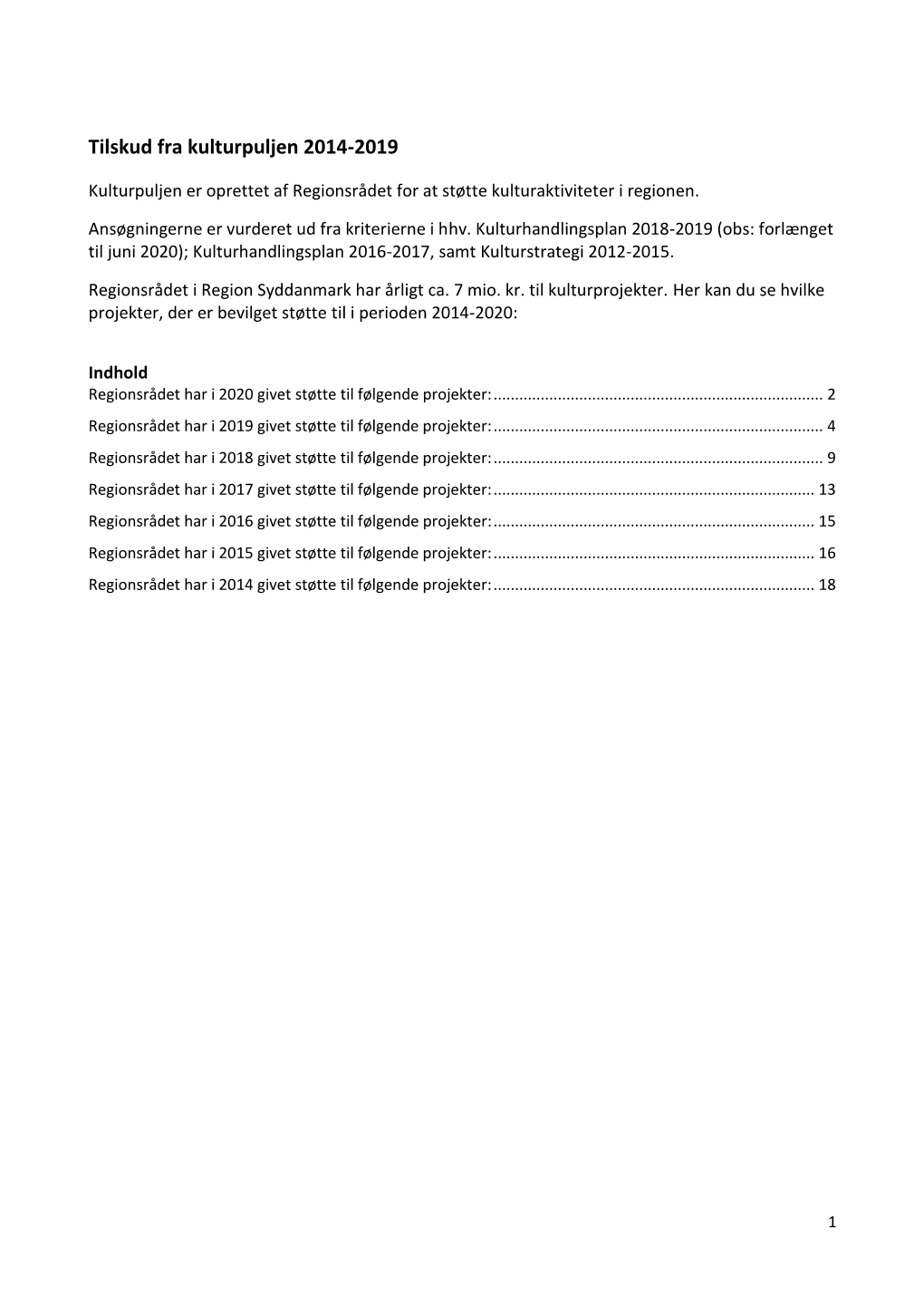 Tilskud Fra Kulturpuljen 2014-2019