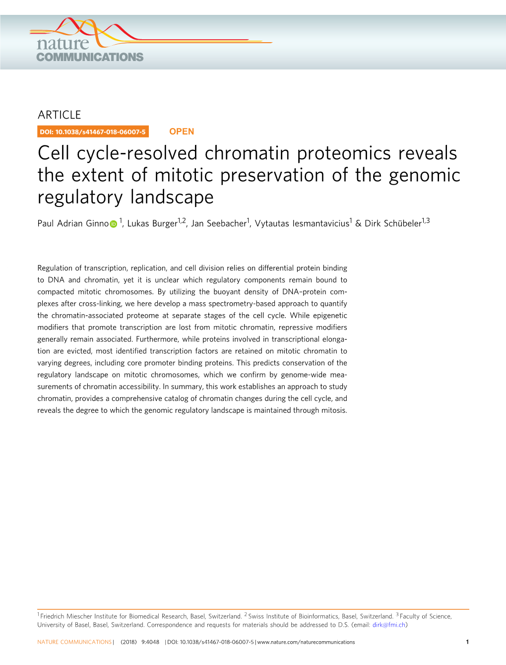 Cell Cycle-Resolved Chromatin Proteomics Reveals the Extent of Mitotic Preservation of the Genomic Regulatory Landscape