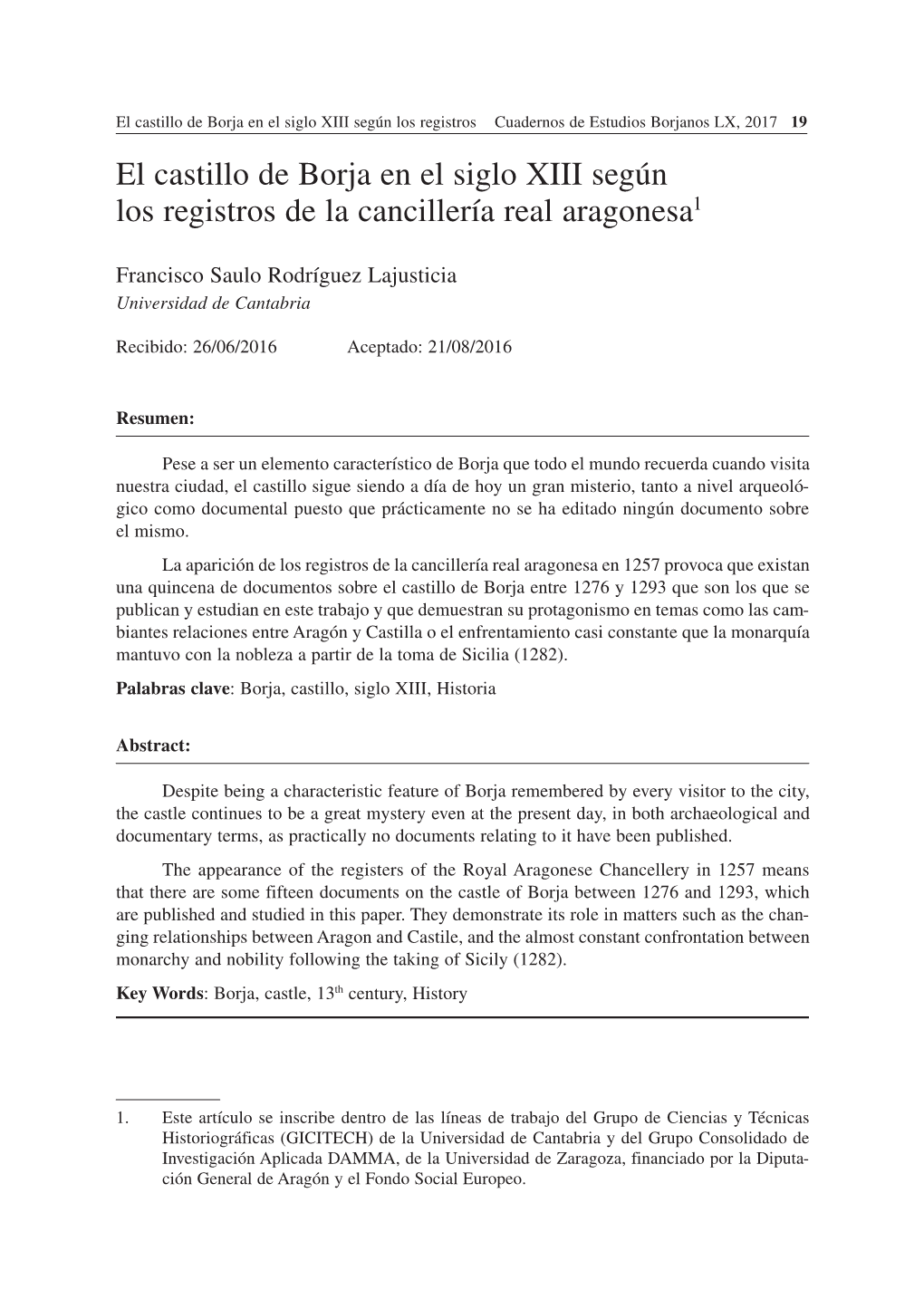 El Castillo De Borja En El Siglo XIII Según Los Registros De La Cancillería Real Aragonesa1