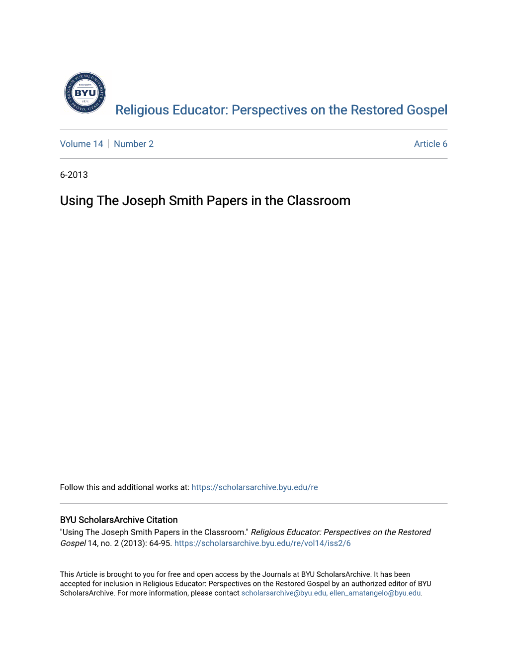 Using the Joseph Smith Papers in the Classroom