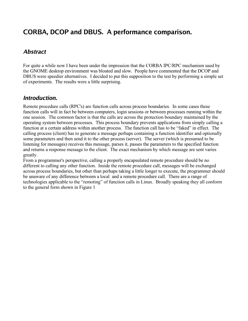 CORBA, DCOP and DBUS. a Performance Comparison