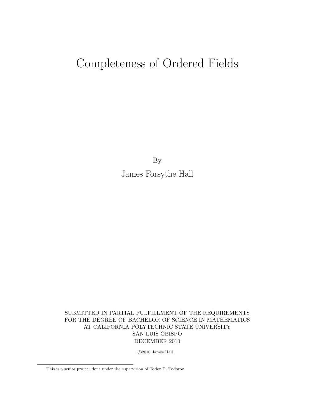 Completeness of Ordered Fields