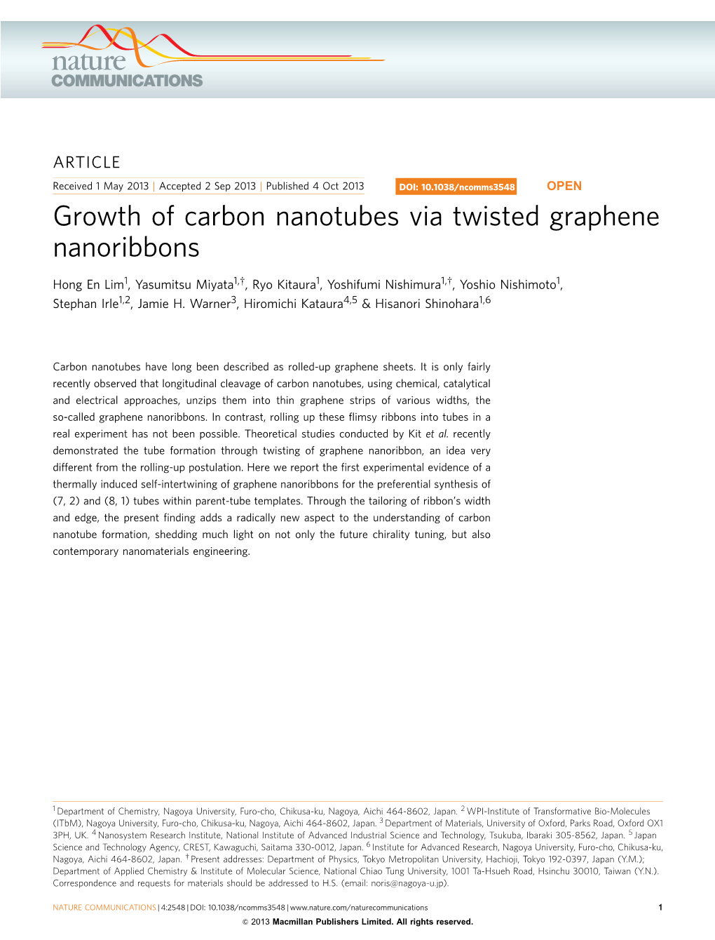 Growth of Carbon Nanotubes Via Twisted Graphene Nanoribbons