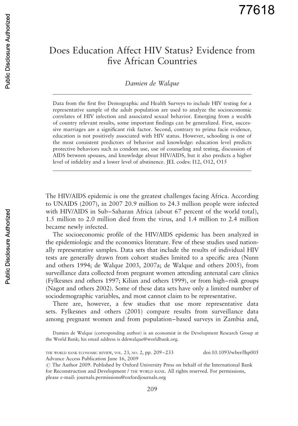 Does Education Affect HIV Status? Evidence from Five African Countries