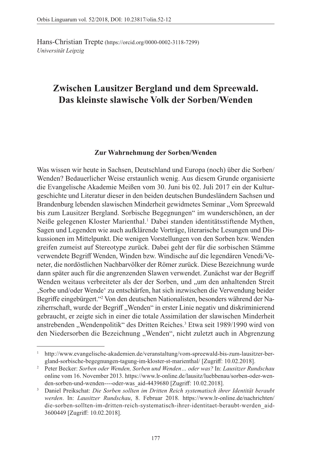 Zwischen Lausitzer Bergland Und Dem Spreewald. Das Kleinste Slawische Volk Der Sorben/Wenden