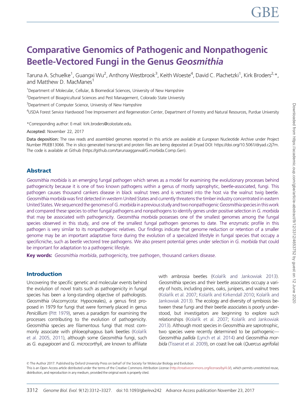 November 22, 2017 Comparative Genomics of Pathogenic And