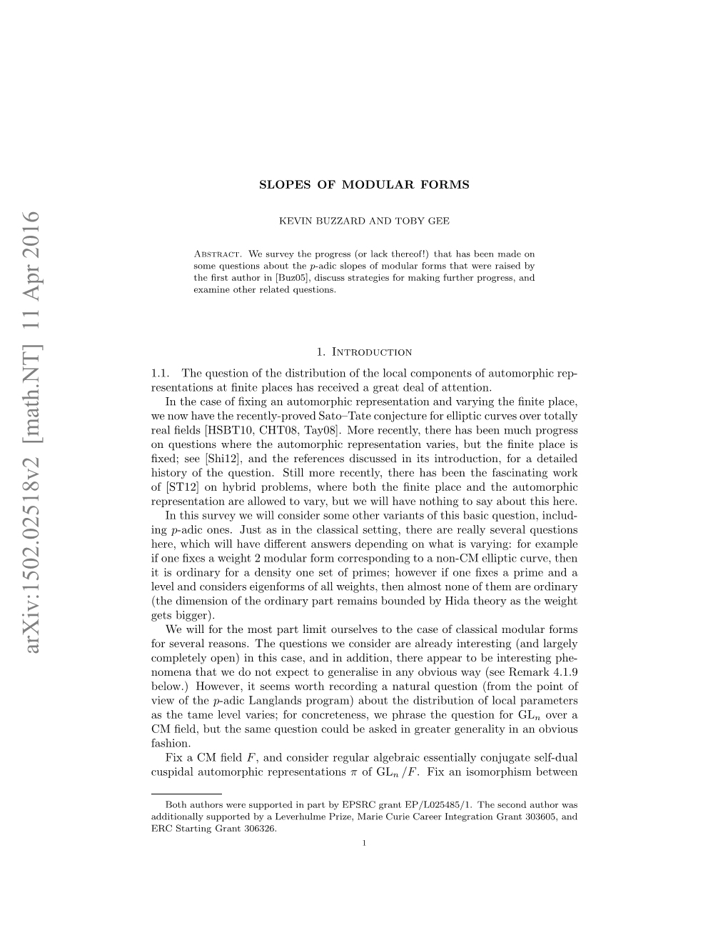 Arxiv:1502.02518V2 [Math.NT] 11 Apr 2016 Diinlyspotdb Eehlepie Ai Ui C 306326