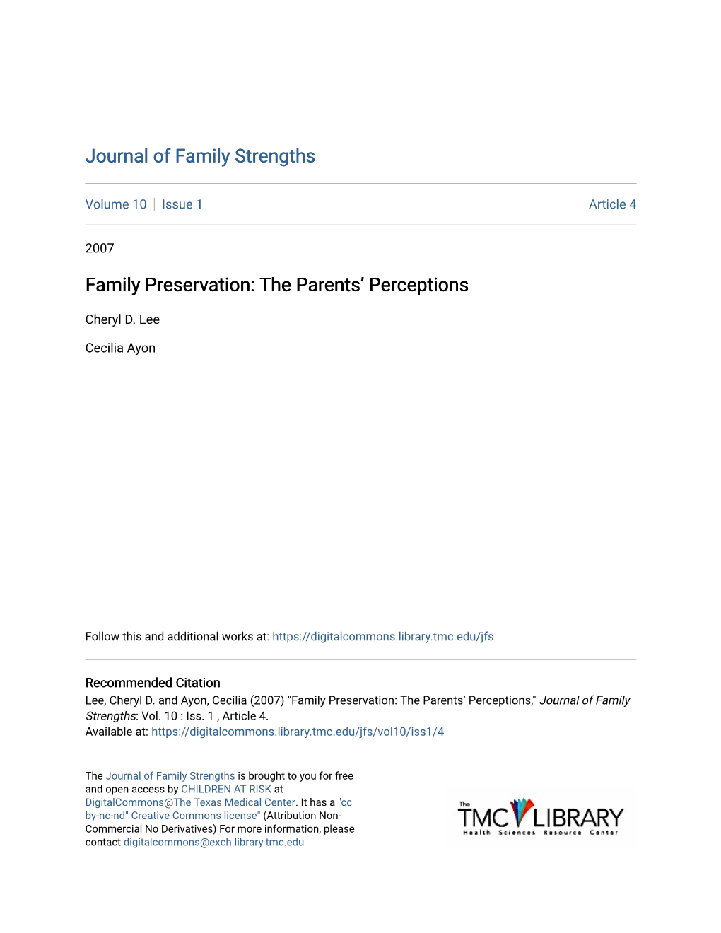 Family Preservation: the Parents’ Perceptions