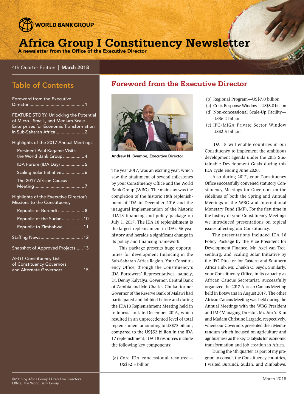 Africa Group I Constituency Newsletter a Newsletter from the Office of the Executive Director