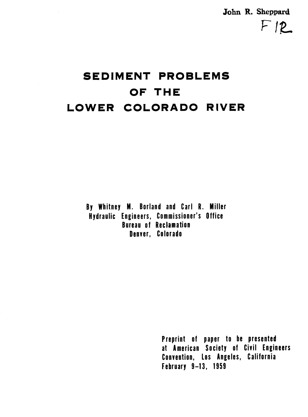 Sediment Problems of the Lower Colorado River