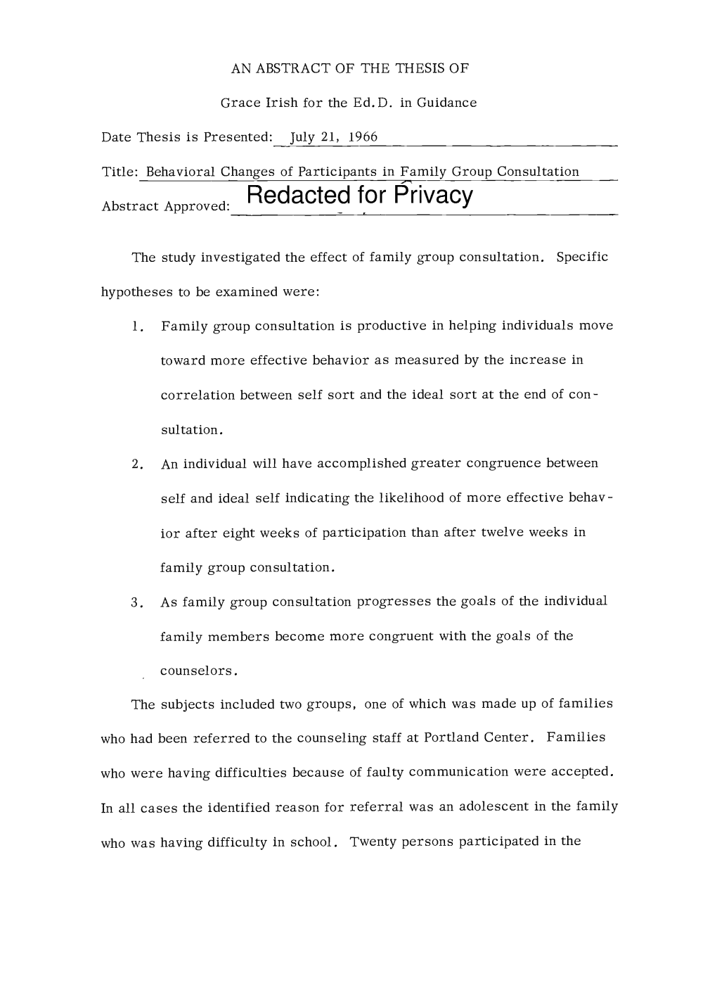 Behavioral Changes of Participants in Family Group Consultation