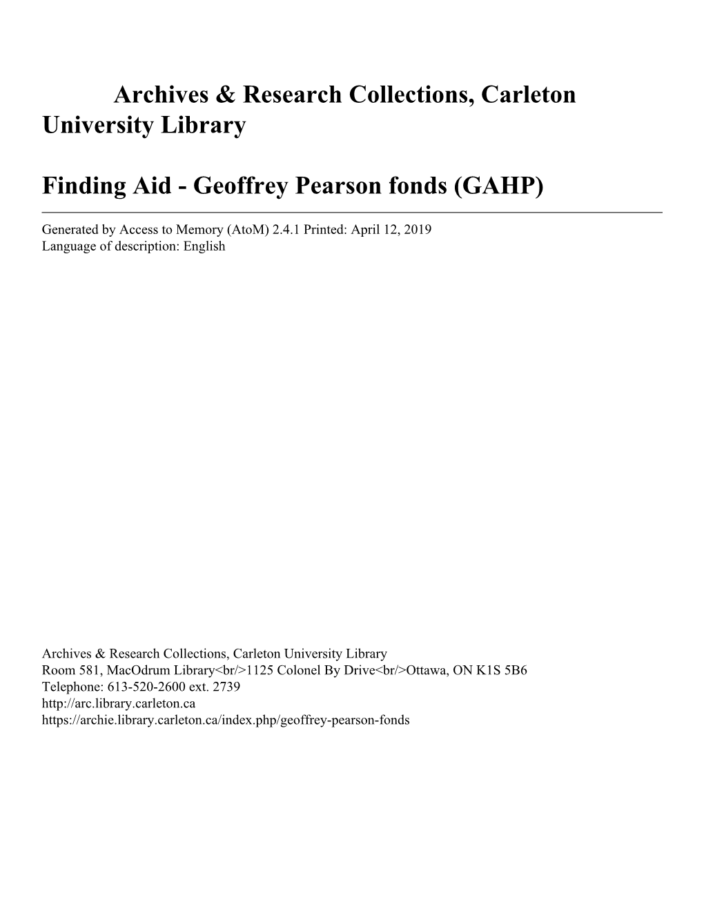 Geoffrey Pearson Fonds (GAHP)