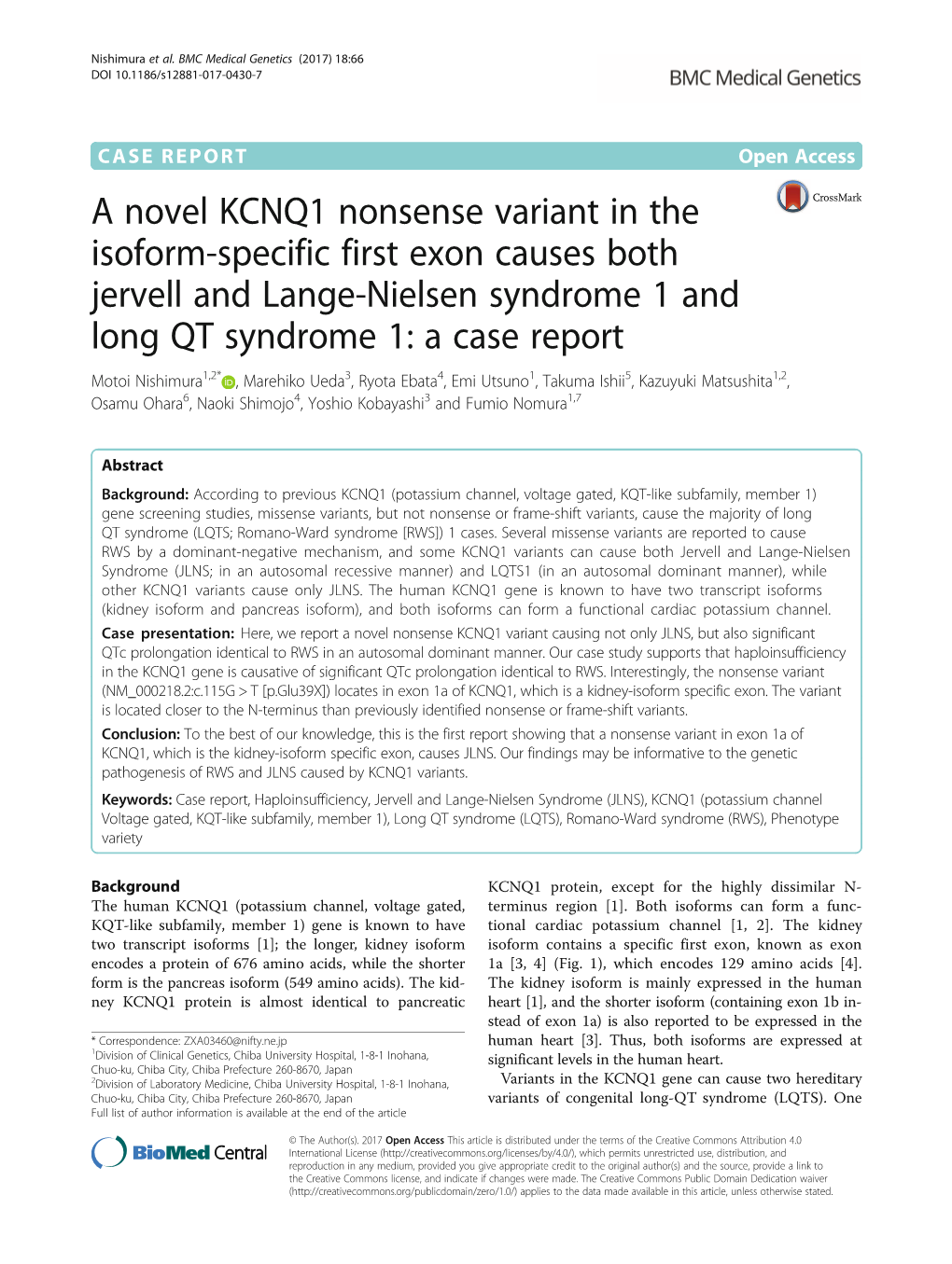 A Novel KCNQ1 Nonsense Variant in the Isoform-Specific First Exon