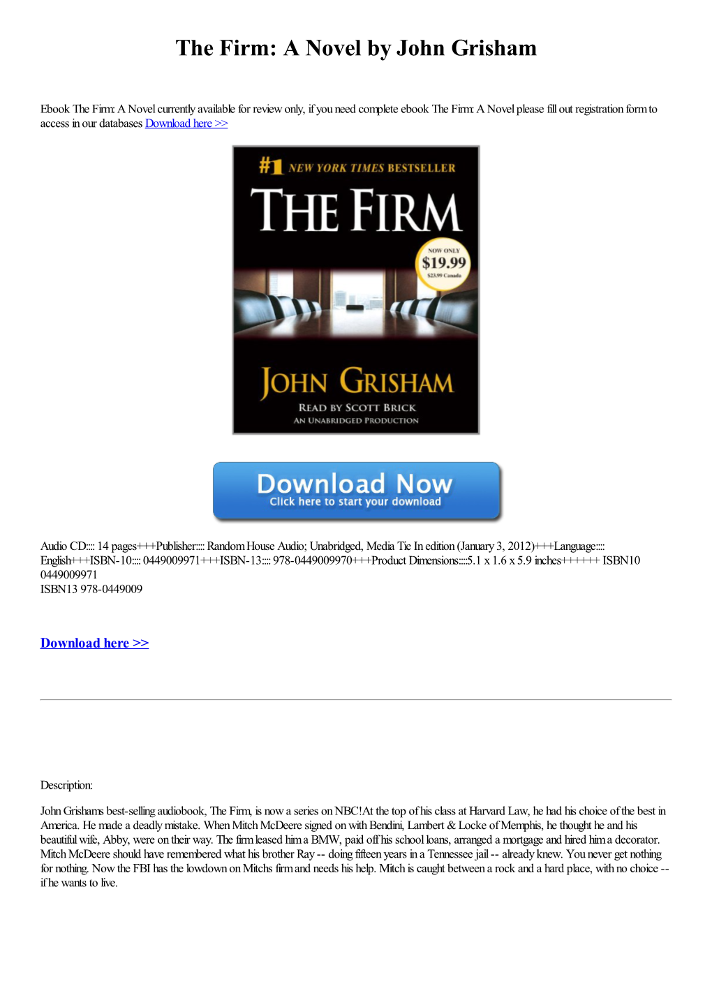 The Firm: a Novel by John Grisham