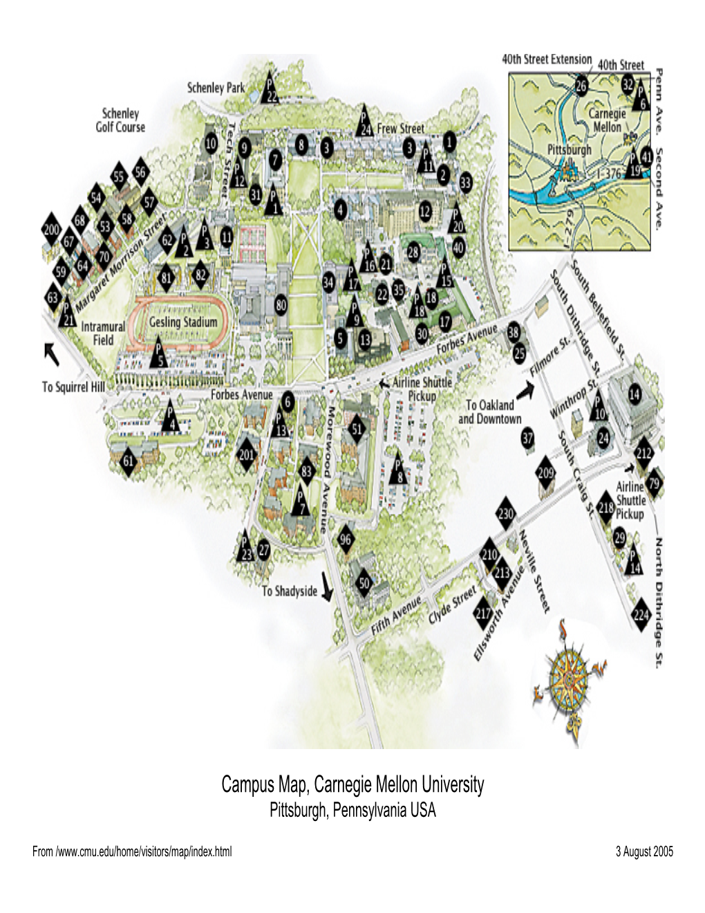 Campus Map, Carnegie Mellon University Pittsburgh, Pennsylvania USA