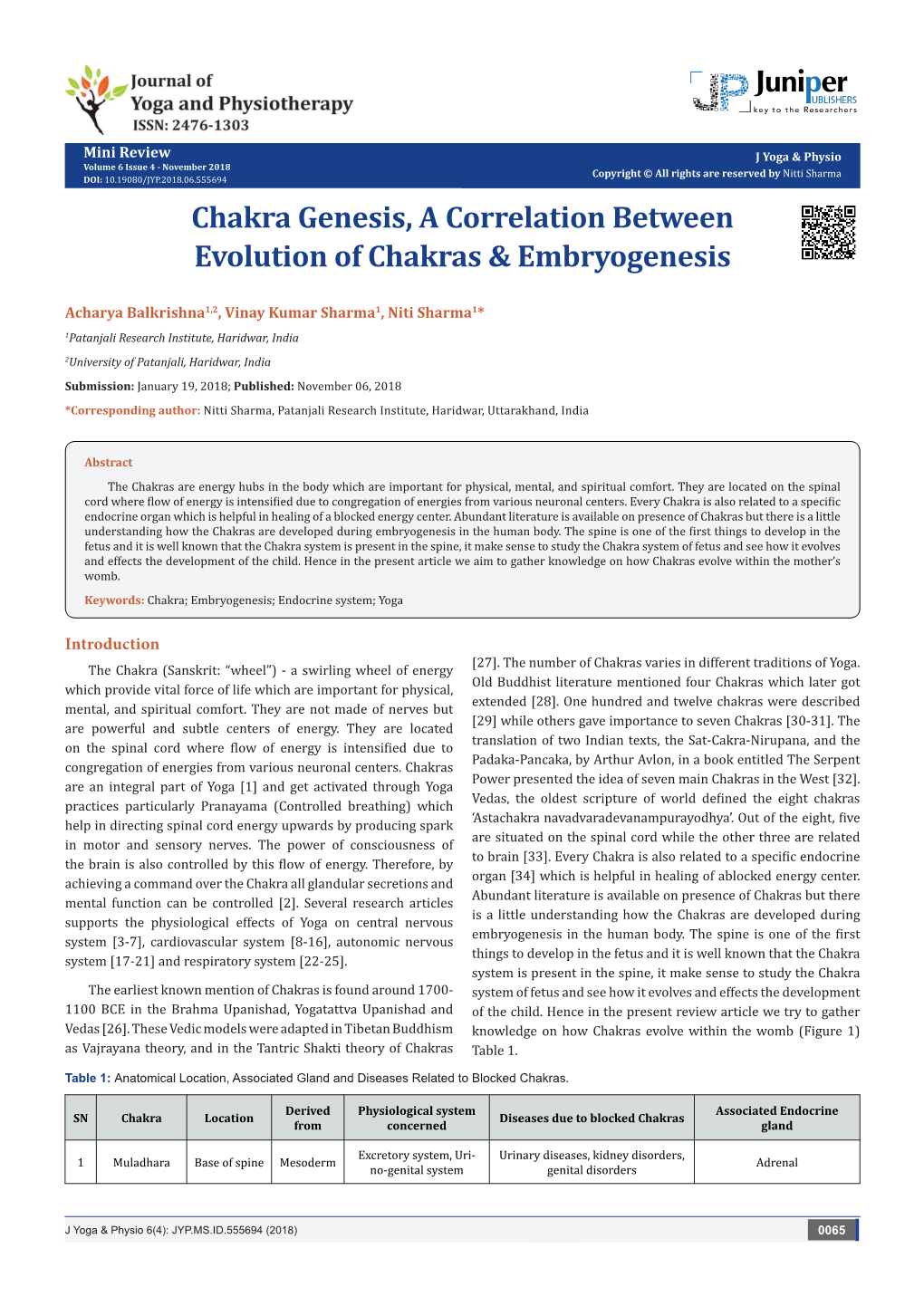 Chakra Genesis, a Correlation Between Evolution of Chakras & Embryogenesis