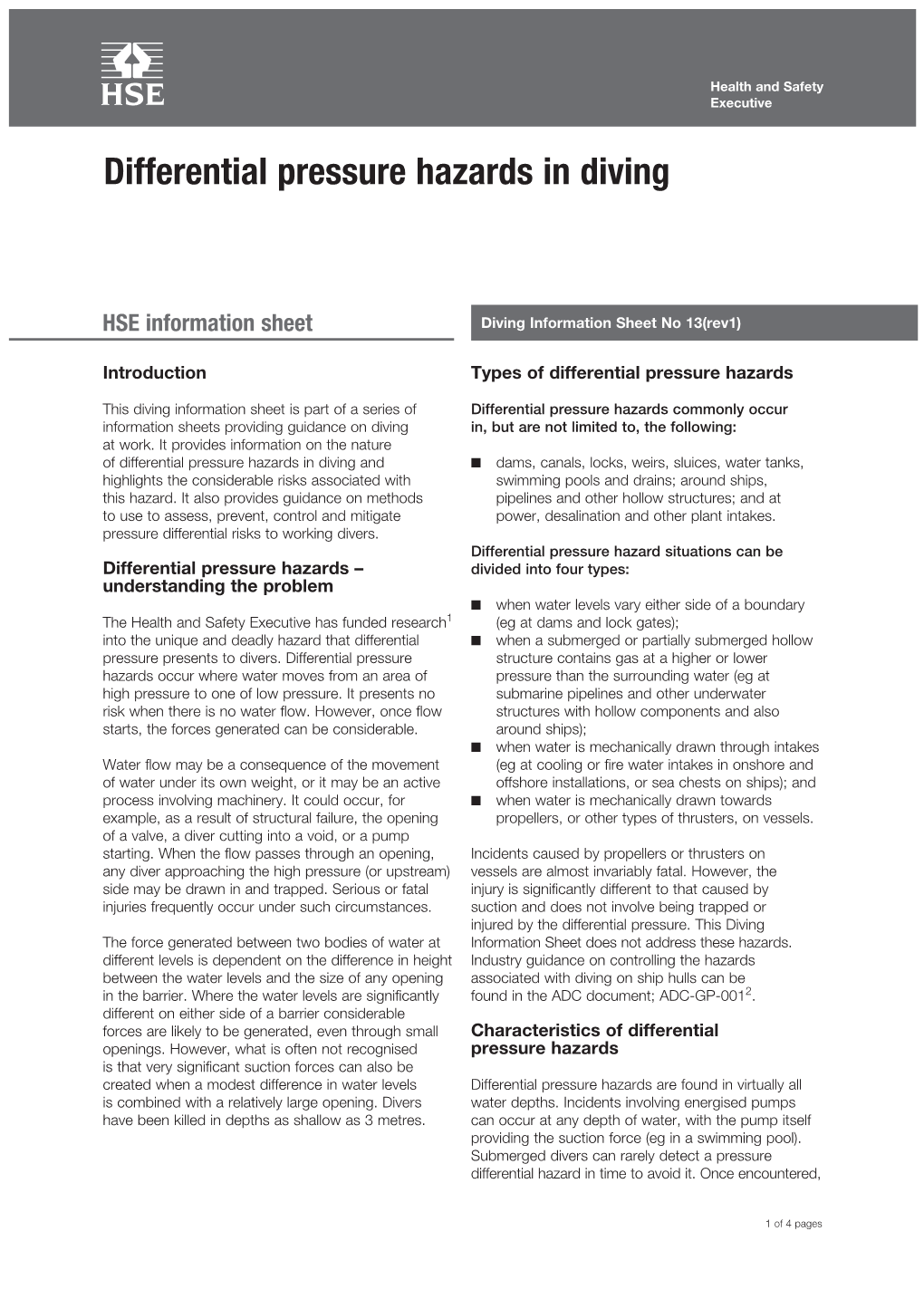 Differential Pressure Hazards in Diving