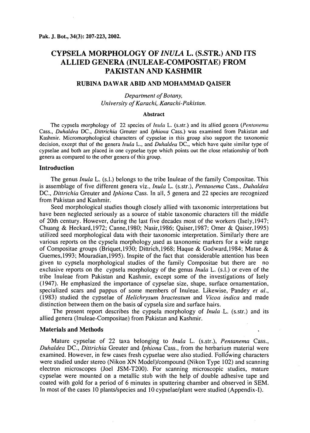 Cypsela Morphology of Lnula L (S.Str.) and Its Allied Genera (Inuleae