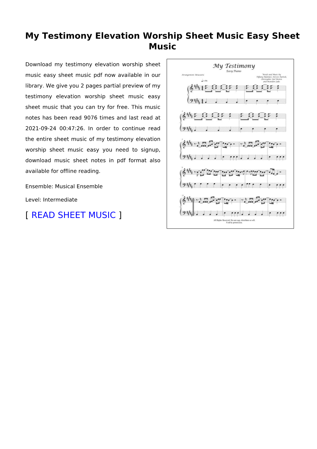 My Testimony Elevation Worship Sheet Music Easy Sheet Music