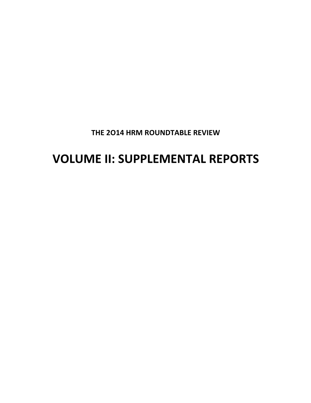 Volume Ii: Supplemental Reports