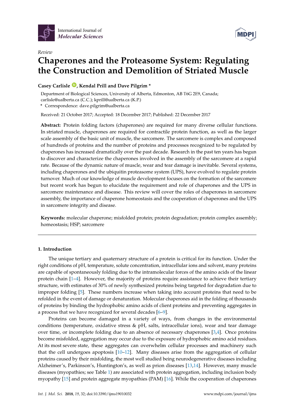 Chaperones and the Proteasome System: Regulating the Construction and Demolition of Striated Muscle