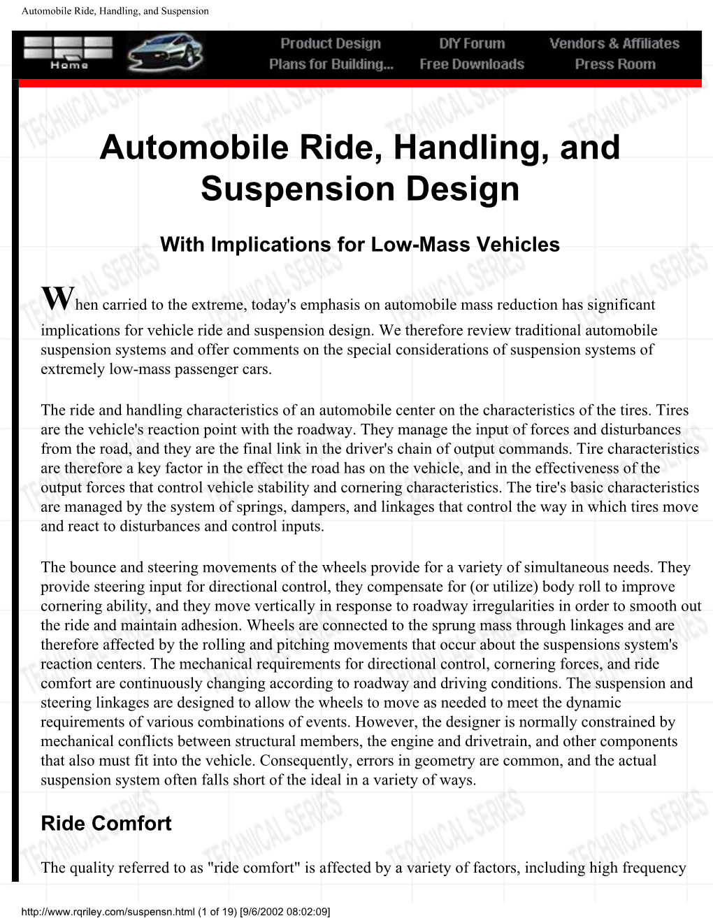 Automobile Ride, Handling, and Suspension