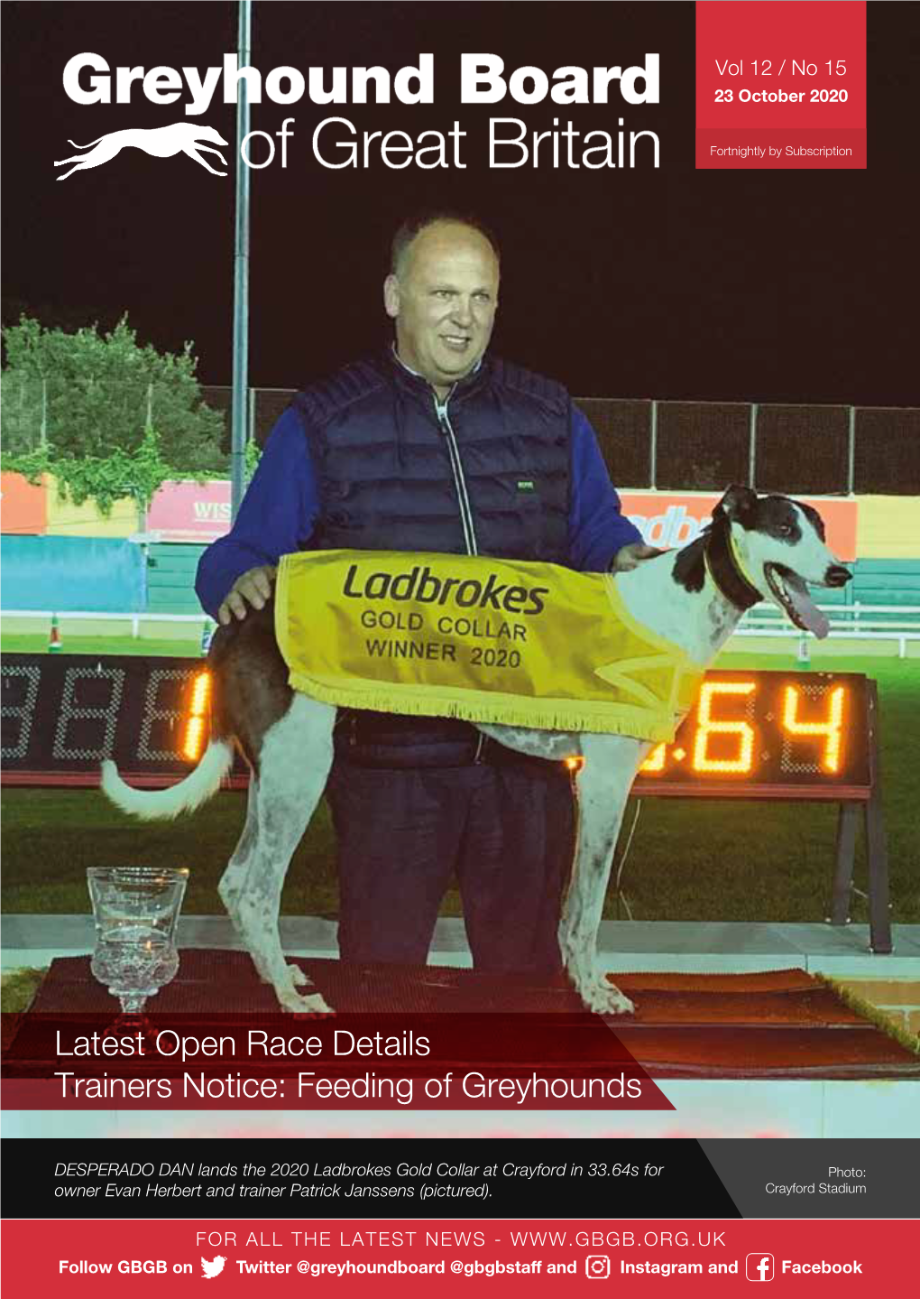 Latest Open Race Details Trainers Notice: Feeding of Greyhounds
