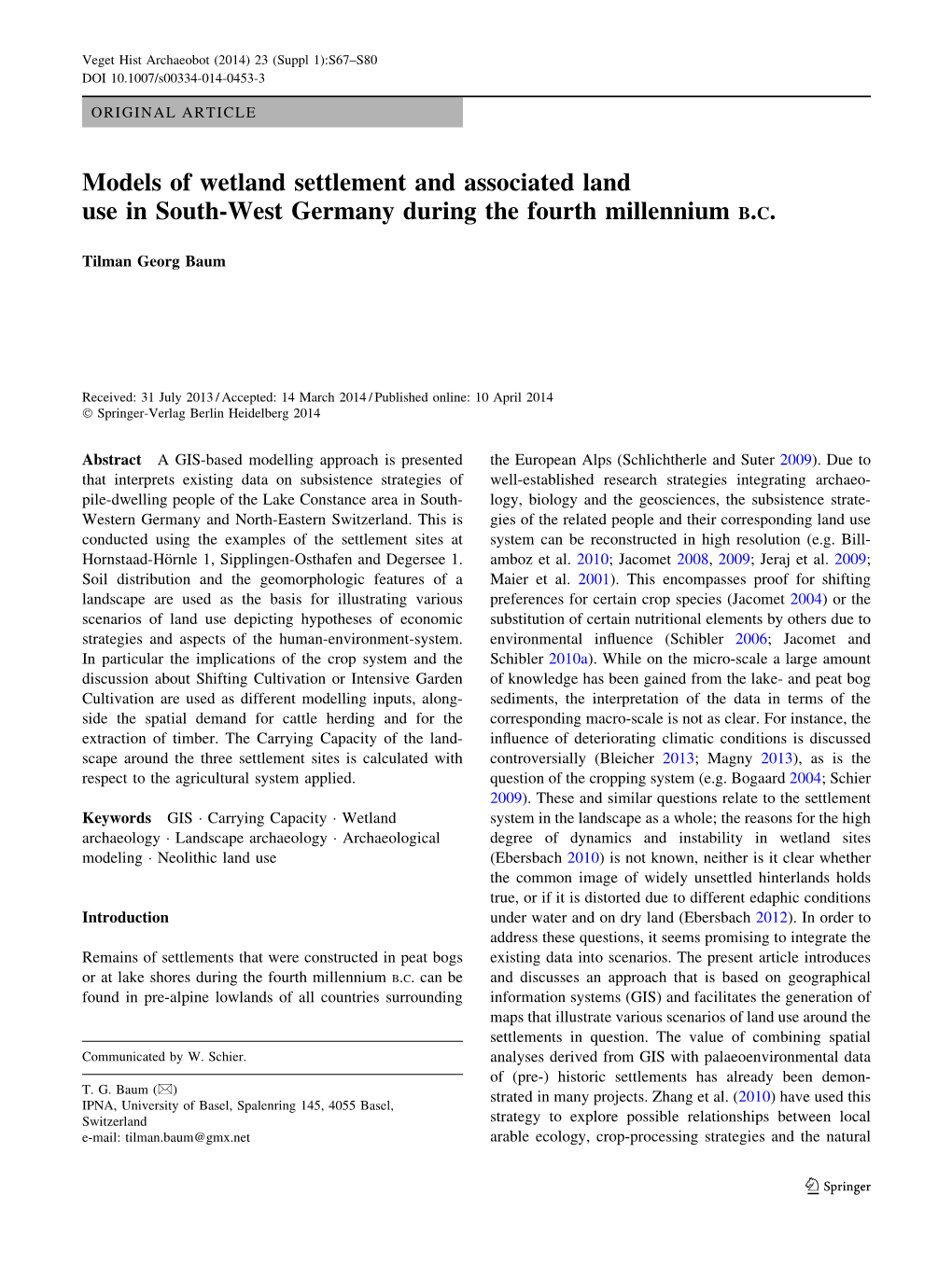 Models of Wetland Settlement and Associated Land Use in South-West Germany During the Fourth Millennium B.C