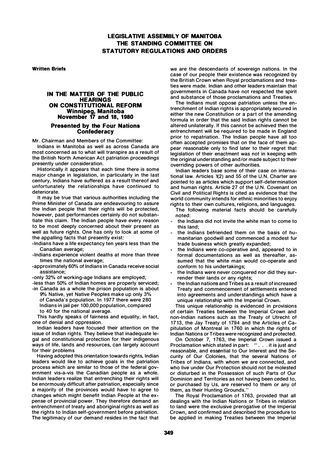 Legislative Assembl V of Manitoba the Standing