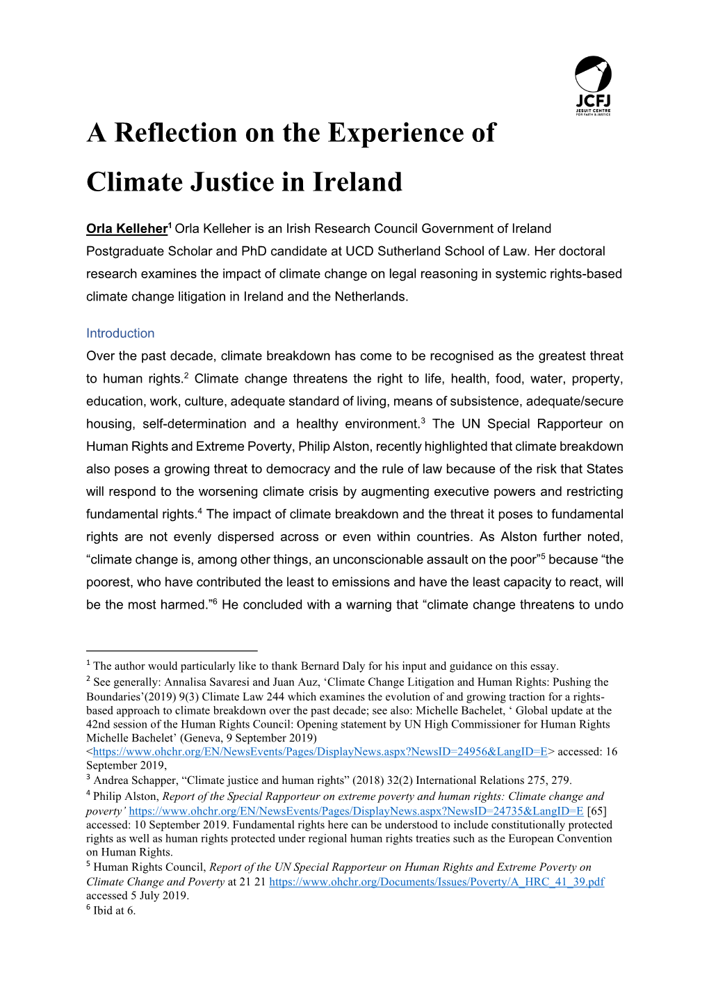 A Reflection on the Experience of Climate Justice in Ireland