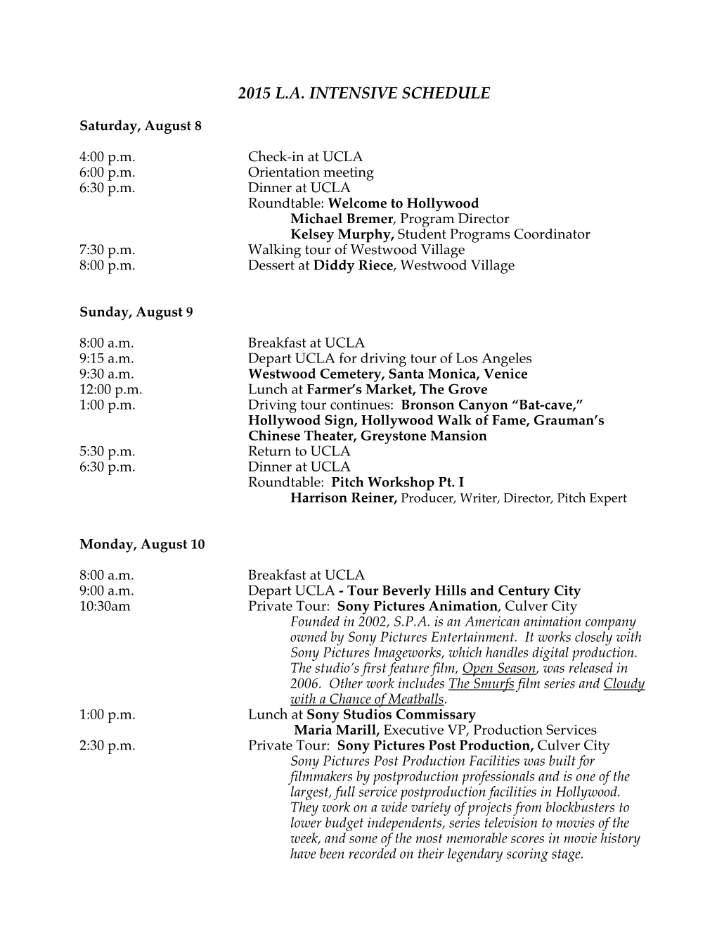 LA Intensive 2015 Schedule FINAL