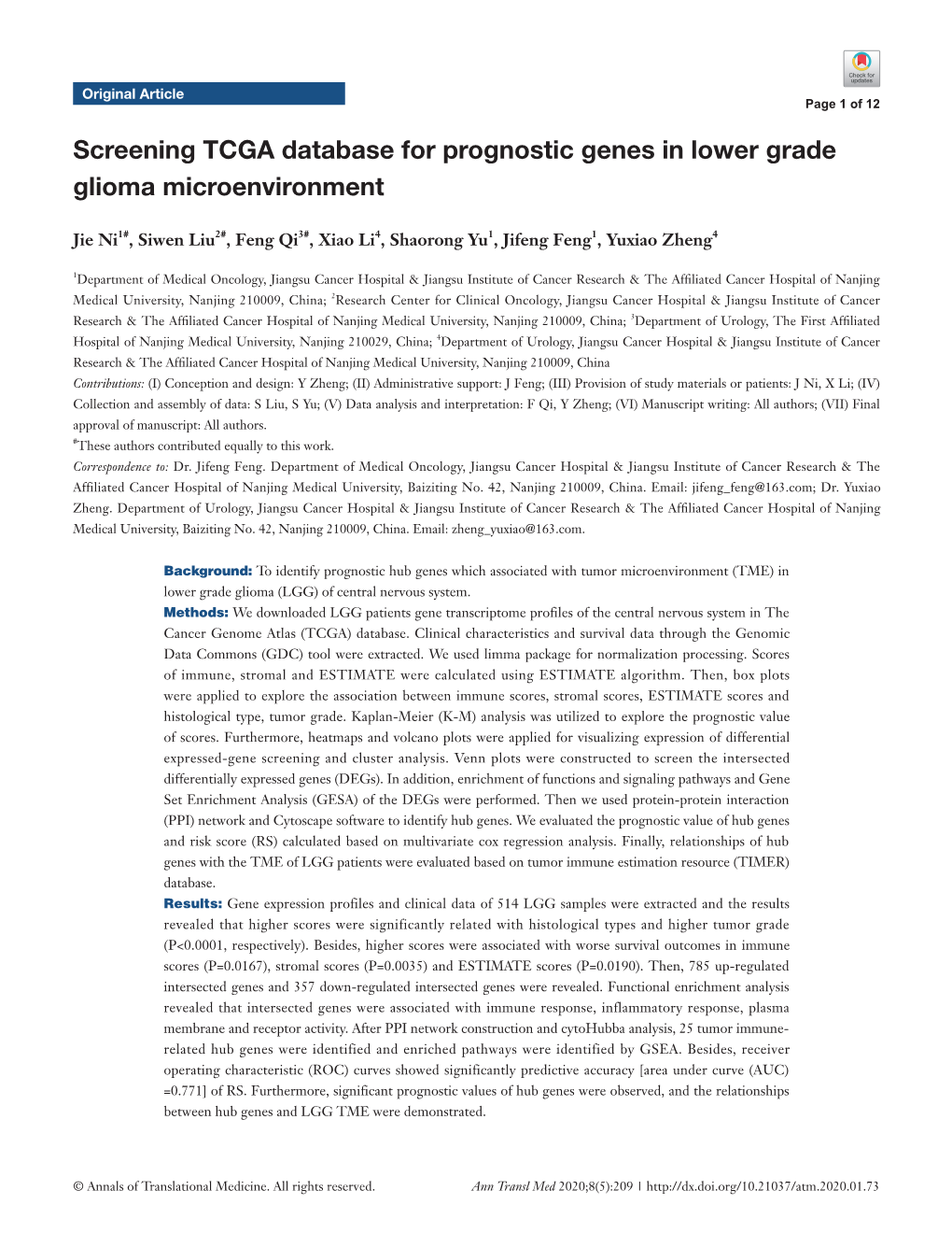 Screening TCGA Database for Prognostic Genes in Lower Grade Glioma Microenvironment