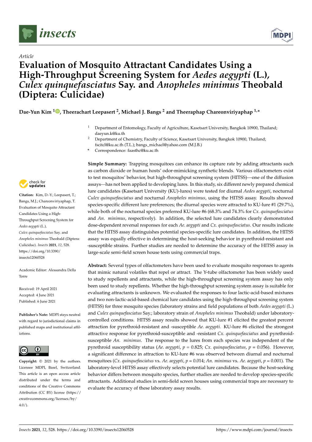 Evaluation of Mosquito Attractant Candidates Using a High-Throughput Screening System for Aedes Aegypti (L.), Culex Quinquefasciatus Say