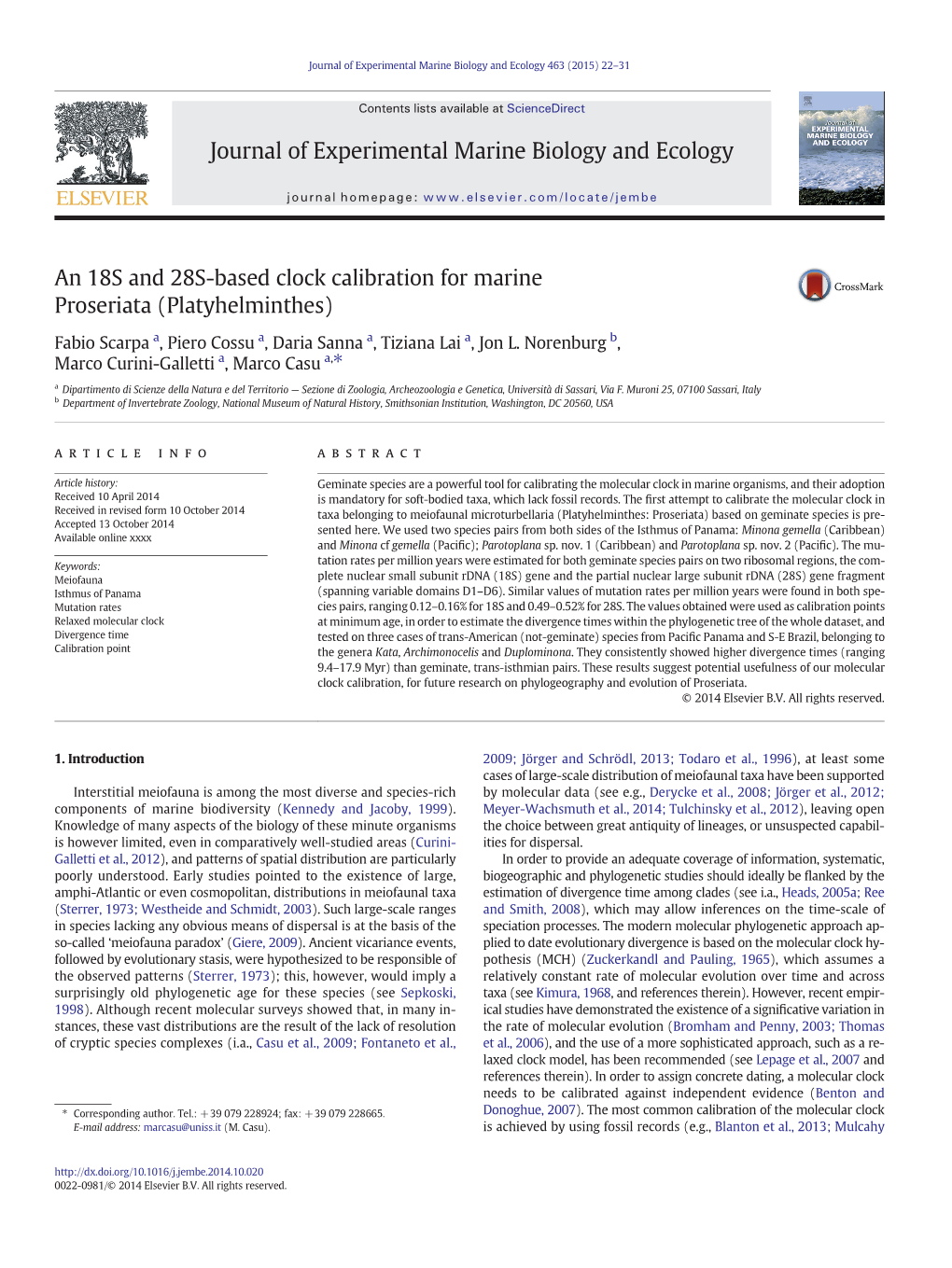 An 18S and 28S-Based Clock Calibration for Marine Proseriata (Platyhelminthes)