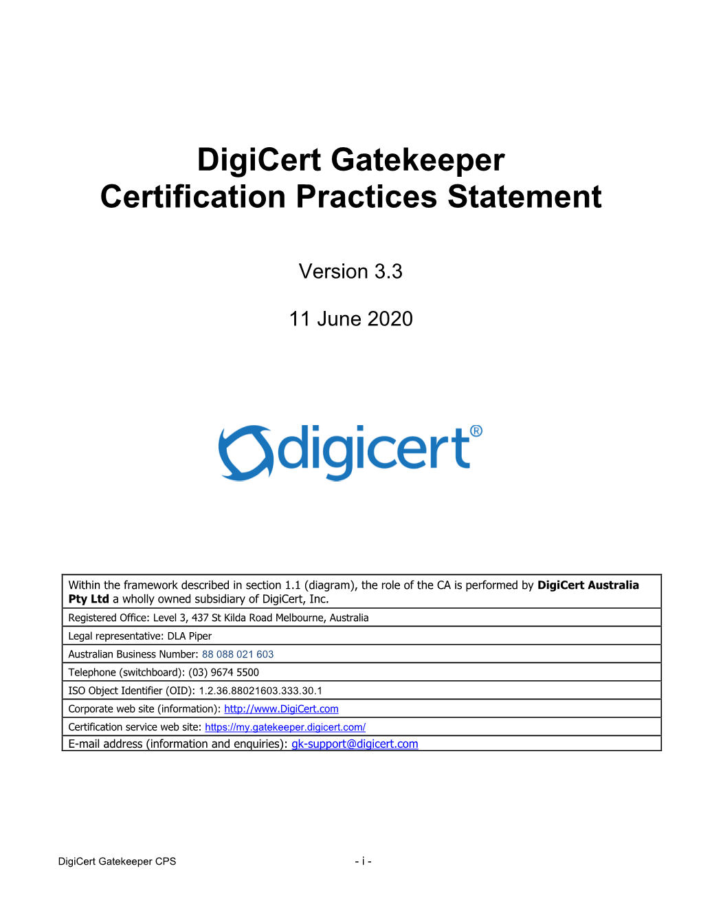 Digicert Gatekeeper Certification Practices Statement