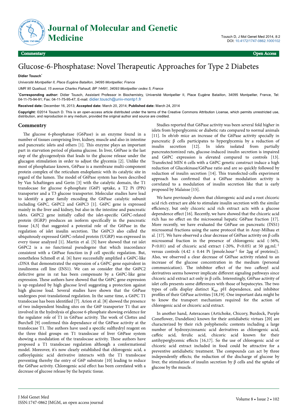 Glucose-6-Phosphatase: Novel Therapeutic Approaches for Type 2