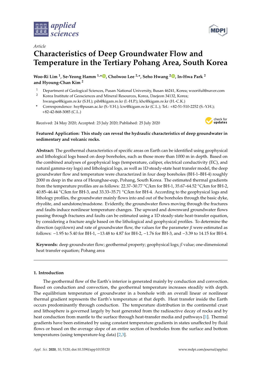 Characteristics of Deep Groundwater Flow and Temperature in the Tertiary Pohang Area, South Korea