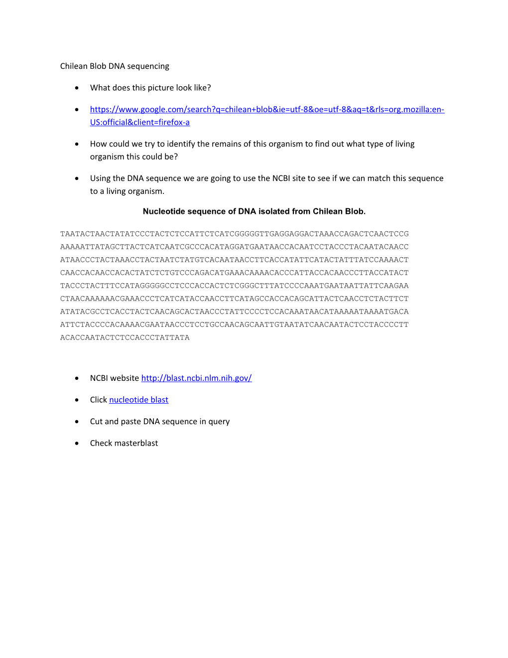 Chilean Blob DNA Sequencing