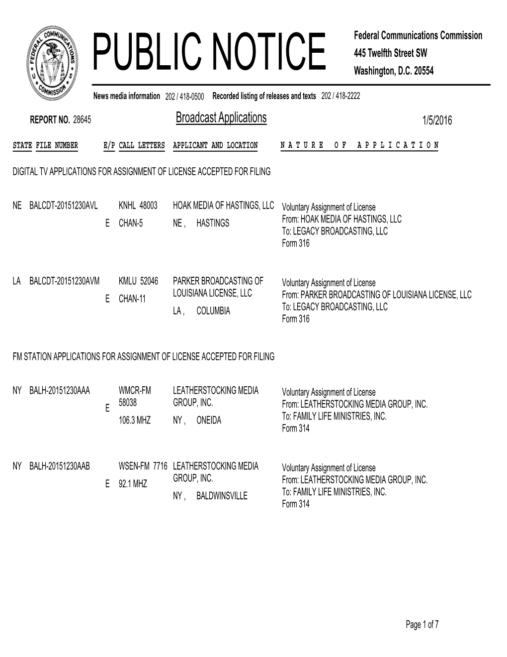 Broadcast Applications 1/5/2016