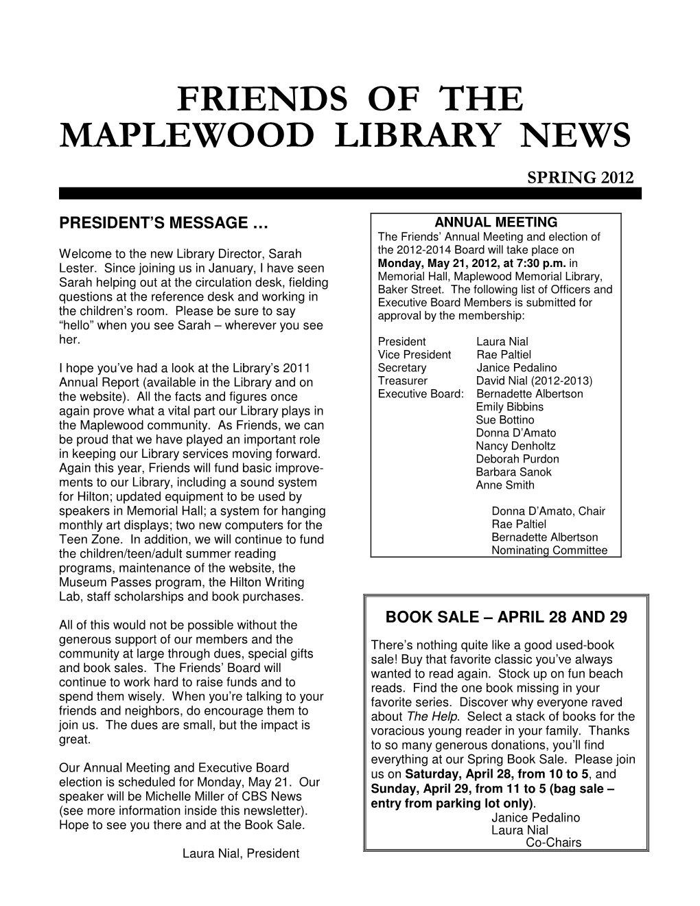 Friends Newsletter Spring 2012