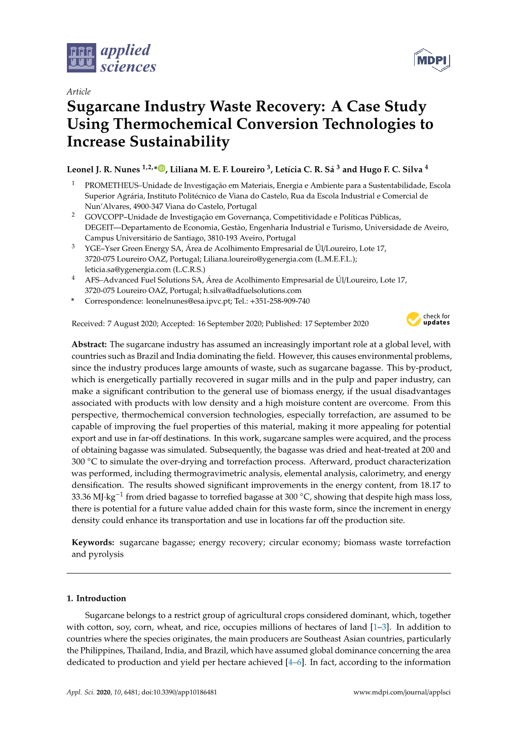 Sugarcane Industry Waste Recovery: a Case Study Using Thermochemical Conversion Technologies to Increase Sustainability