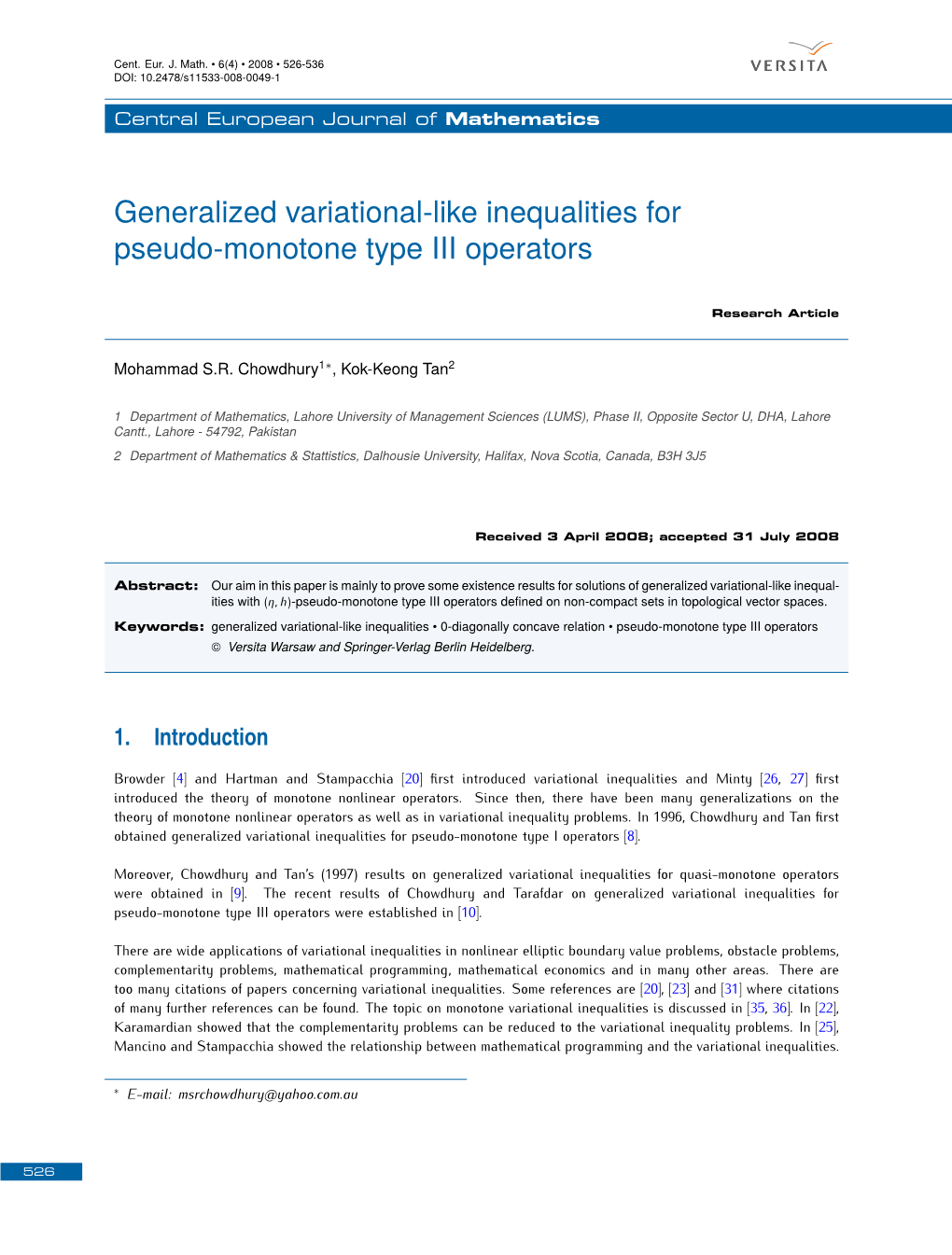 Generalized Variational-Like Inequalities for Pseudo-Monotone Type III Operators
