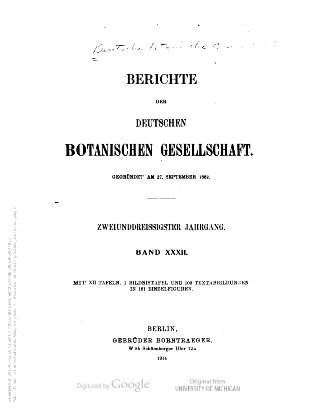 Berichte Der Deutschen Botanische Gesellschaft