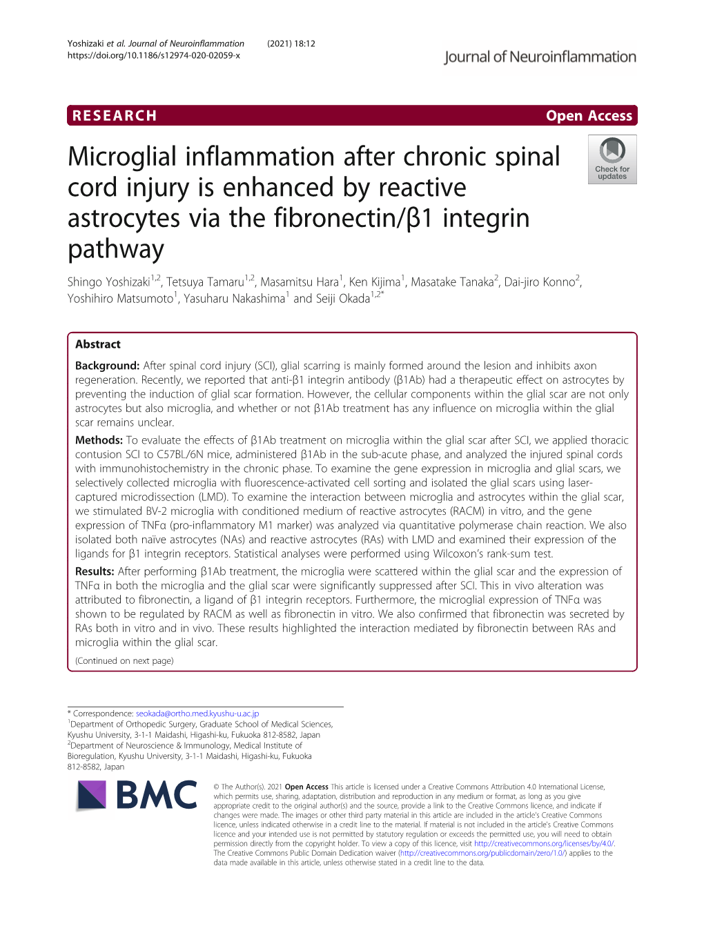 Microglial Inflammation After Chronic Spinal Cord Injury Is Enhanced By